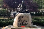 Mahatma Gandhi Statue in London pictures, Mahatma Gandhi Statue, iconic gandhi statue vandalised near london university, Grace