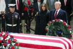 Trump respects to bush, Trump pays last respect to Bush, trumps pay last respect to late president bush at u s capitol, Mccain